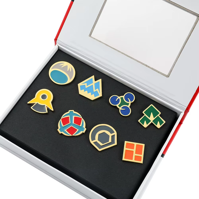 🎖️ Full Gym Badge Box Set – Kanto to Kalos + Orange Islands | Pokémon Pins