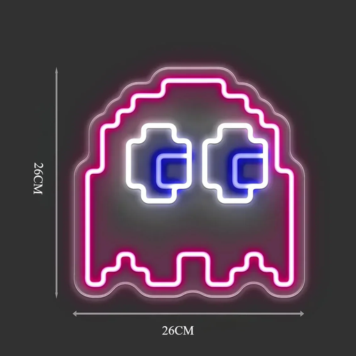👻 Pixel Ghost Neon Sign – LED Light-Up Wall Decor for Game Room,