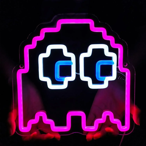 👻 Pixel Ghost Neon Sign – LED Light-Up Wall Decor for Game Room,