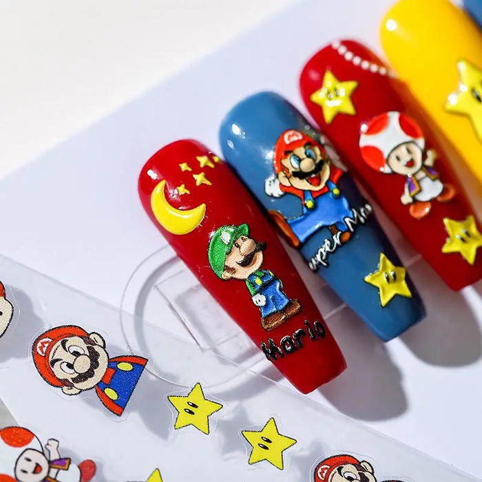 ๐
 Super Mario Bros Kawaii 3D Nail Art Stickers | Cute Anime Nail Patches