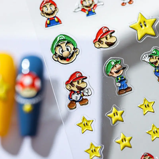 ๐
 Super Mario Bros Kawaii 3D Nail Art Stickers | Cute Anime Nail Patches