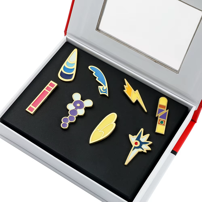 🎖️ Full Gym Badge Box Set – Kanto to Kalos + Orange Islands | Pokémon Pins