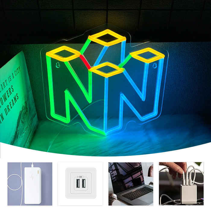 🎮 Wonderfullife N64 Logo Game Neon Sign | USB Powered LED Wall Light