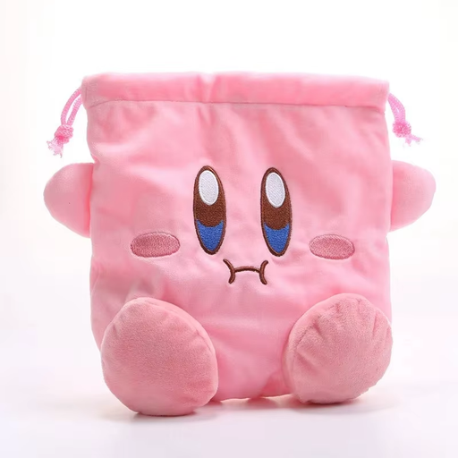 🌟 Kirby Plush Drawstring Bag – Kawaii Pink Storage Pouch & Cosmetic Purse