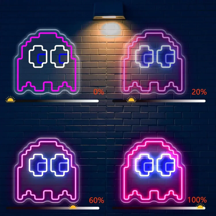 👻 Pixel Ghost Neon Sign – LED Light-Up Wall Decor for Game Room,