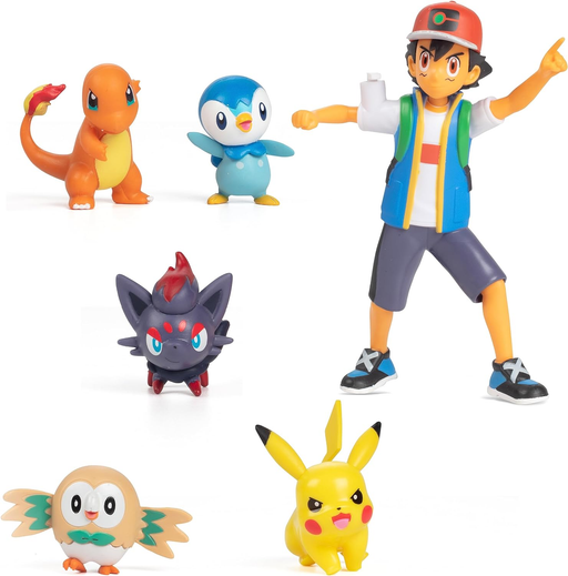🟡 Pokémon Battle Ready! 6-Piece Figure Set 🧢 Ash + Pikachu + Charmander + More
