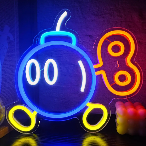 💣 Bob-Omb Neon Sign 💡 Gamer Room LED Light USB Powered Wall Decor 12in