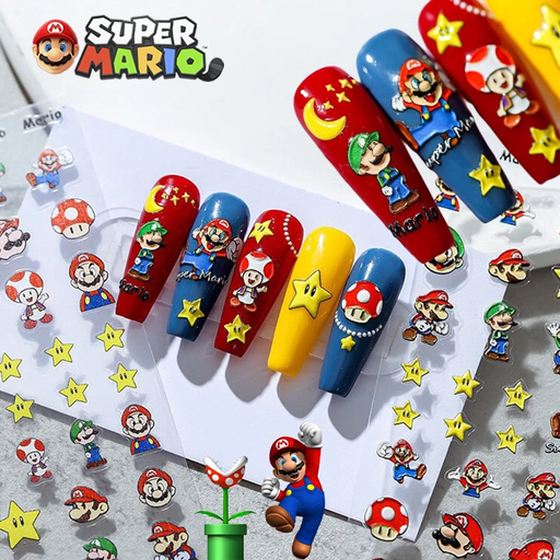 ๐
 Super Mario Bros Kawaii 3D Nail Art Stickers | Cute Anime Nail Patches