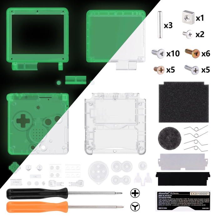 🌟 Glow-in-Dark Green Shell + Buttons | For Game Boy Advance SP Console Mod Kit