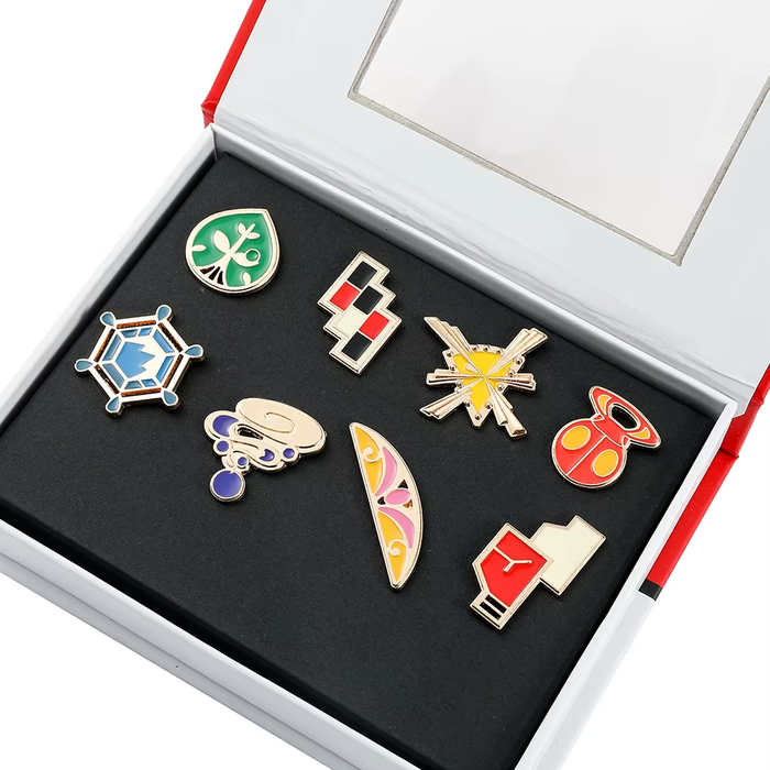 🎖️ Full Gym Badge Box Set – Kanto to Kalos + Orange Islands | Pokémon Pins
