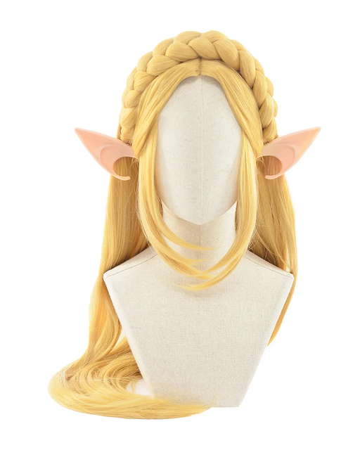 👑 Princess Golden Braid Cosplay Wig w/ Elf Ears | Heat-Resistant Synthetic Hair
