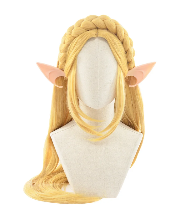 👑 Princess Golden Braid Cosplay Wig w/ Elf Ears | Heat-Resistant Synthetic Hair