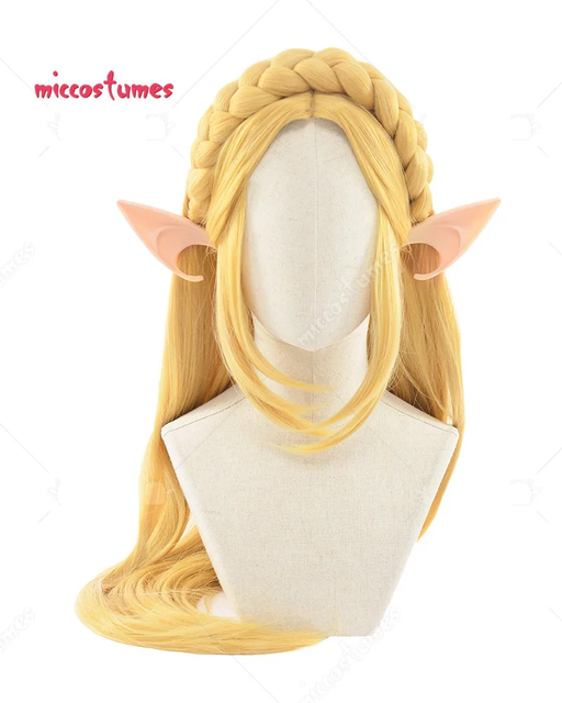 👑 Princess Golden Braid Cosplay Wig w/ Elf Ears | Heat-Resistant Synthetic Hair