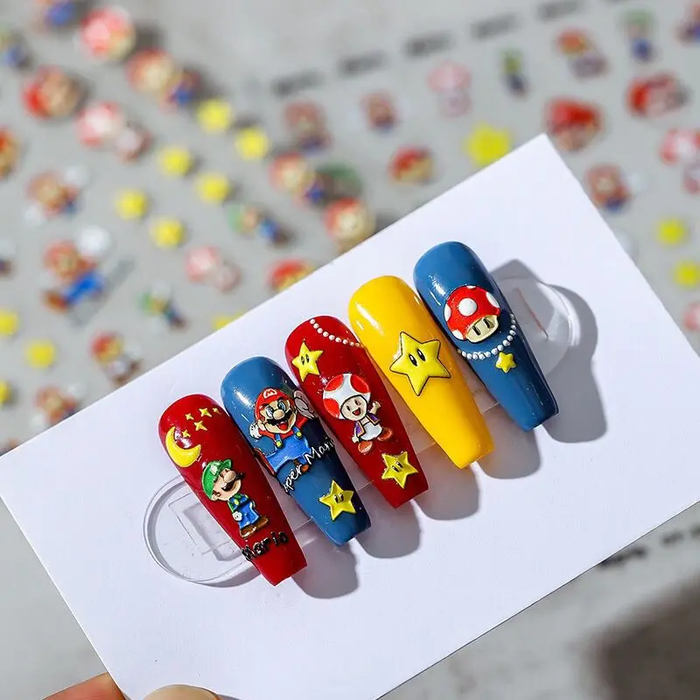๐
 Super Mario Bros Kawaii 3D Nail Art Stickers | Cute Anime Nail Patches