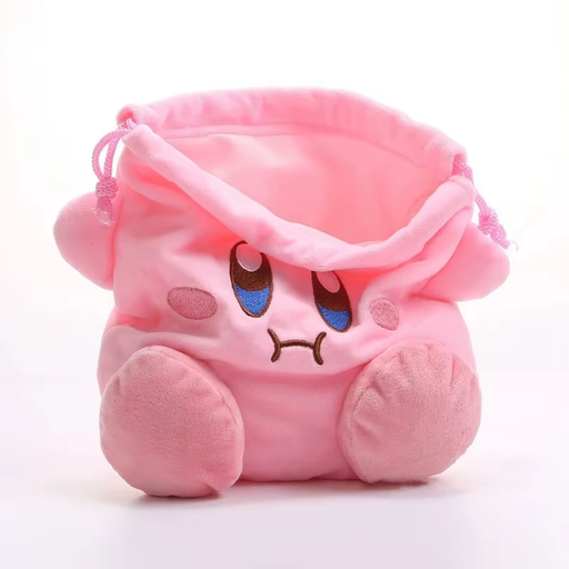 🌟 Kirby Plush Drawstring Bag – Kawaii Pink Storage Pouch & Cosmetic Purse