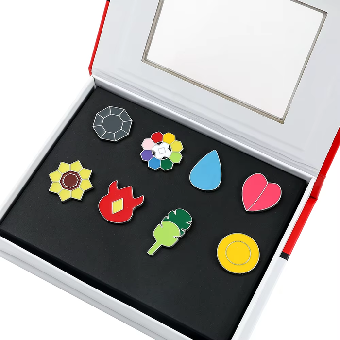 🎖️ Full Gym Badge Box Set – Kanto to Kalos + Orange Islands | Pokémon Pins
