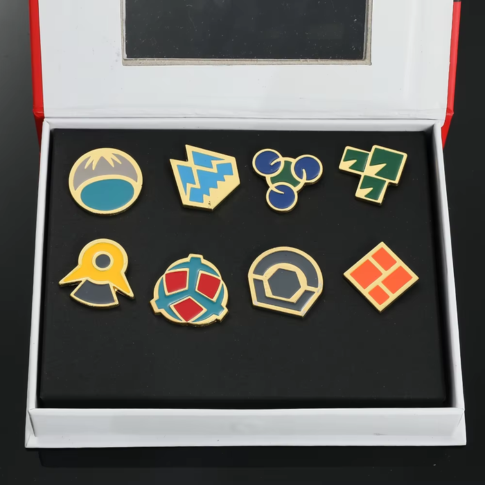 🎖️ Full Gym Badge Box Set – Kanto to Kalos + Orange Islands | Pokémon Pins