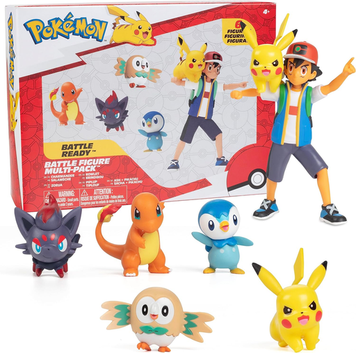 🟡 Pokémon Battle Ready! 6-Piece Figure Set 🧢 Ash + Pikachu + Charmander + More