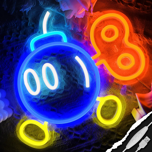 💣 Bob-Omb Neon Sign 💡 Gamer Room LED Light USB Powered Wall Decor 12in