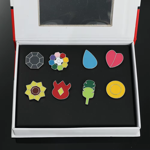 ๐๏ธ Full Gym Badge Box Set โ Kanto to Kalos + Orange Islands | Pokรฉmon Pins