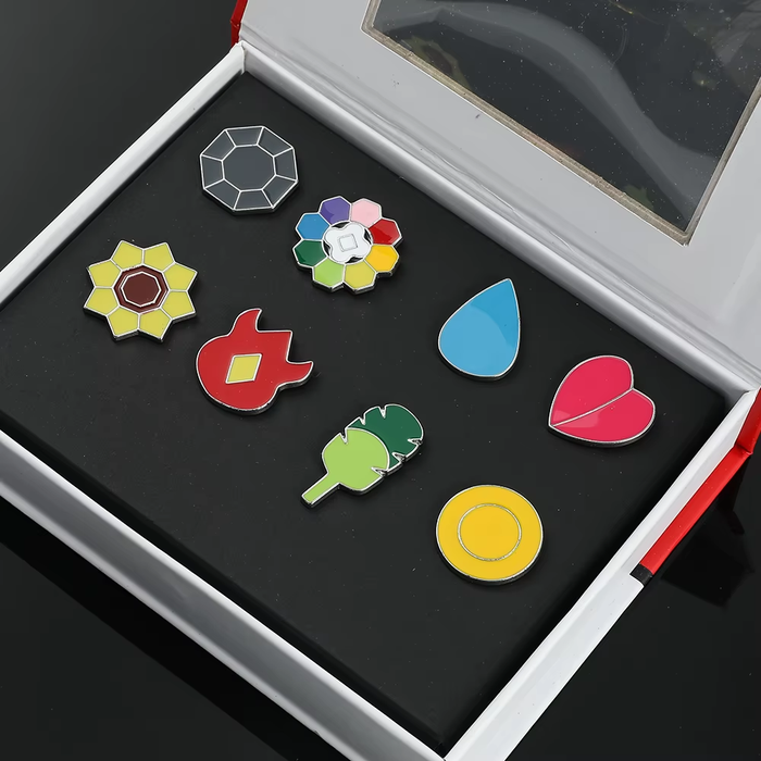 🎖️ Full Gym Badge Box Set – Kanto to Kalos + Orange Islands | Pokémon Pins