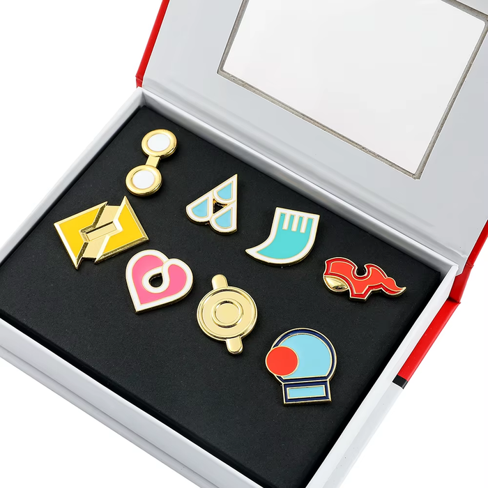 🎖️ Full Gym Badge Box Set – Kanto to Kalos + Orange Islands | Pokémon Pins
