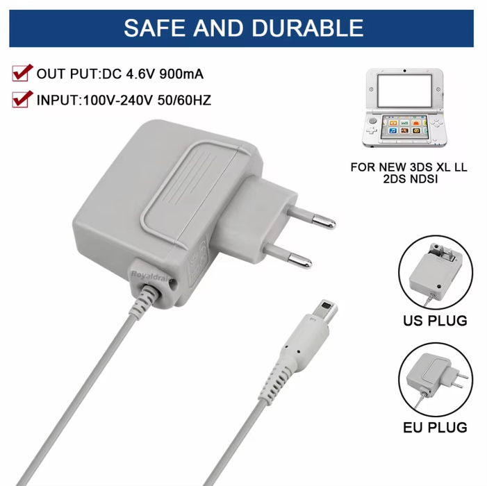 AC Wall Charger Adapter for Nintendo 3DS 2DS NDSi XL Travel Power Supply