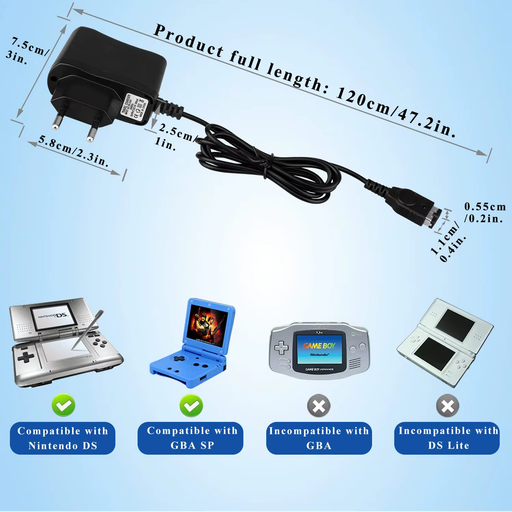 5.2V AC Wall Charger for GBA SP / NDS Power Adapter Travel Home Cable