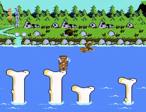 Pixel art scene from a video game with characters and landscape