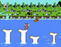 Pixel art scene from a video game with characters and landscape