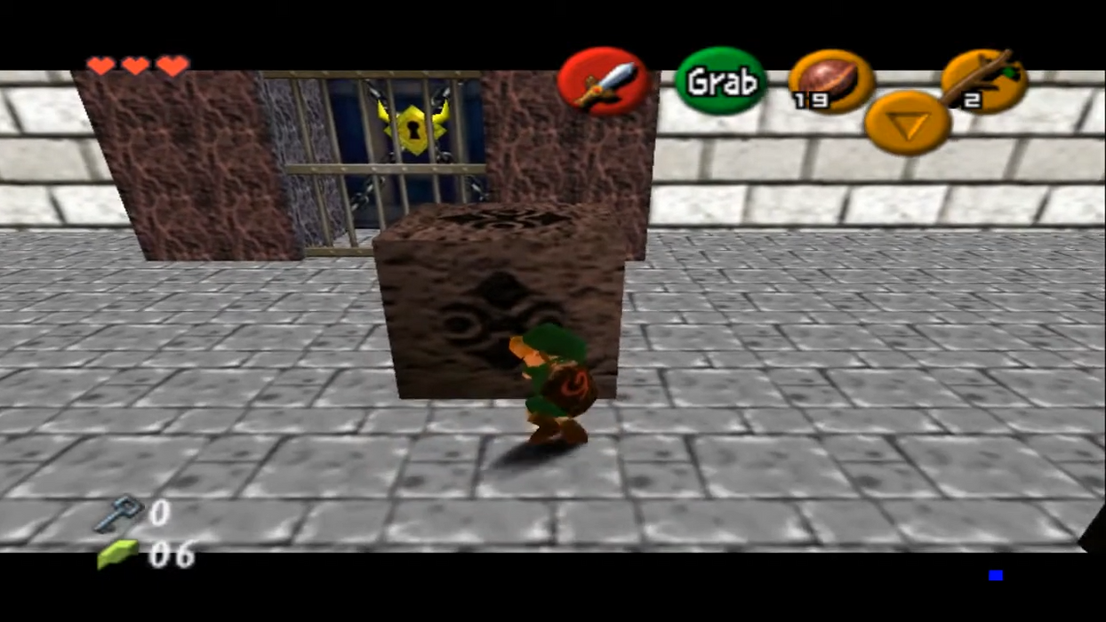 Link in a Zelda's Birthday custom dungeon on N64