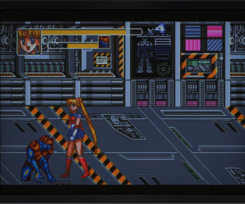 Vintage video game screen with character design and interface elements.
