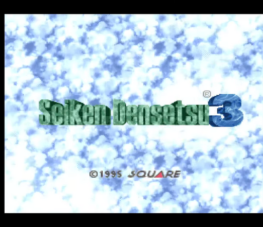 Screen capture of a video game with 'Seiken Densetsu 3' title and a person in a small window.