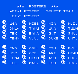 Tecmo Super Bowl NCAA 2K26 team select screen