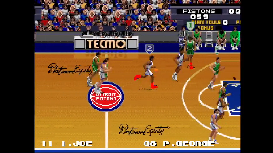 Tecmo Super NBA Basketball modern court gameplay on SNES piston