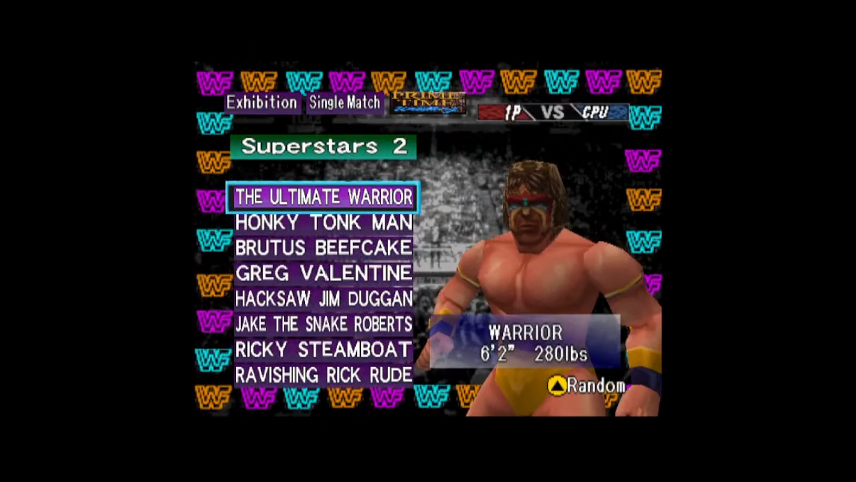 WWF Prime Time Wrestling 80s wrestler select screen on N64