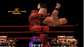 A low-resolution screenshot from a wrestling video game showing a wrestler in a red outfit executing a move on an opponent inside a ring, with on-screen text including 'SLAM OF THE WEEK' and a timer.