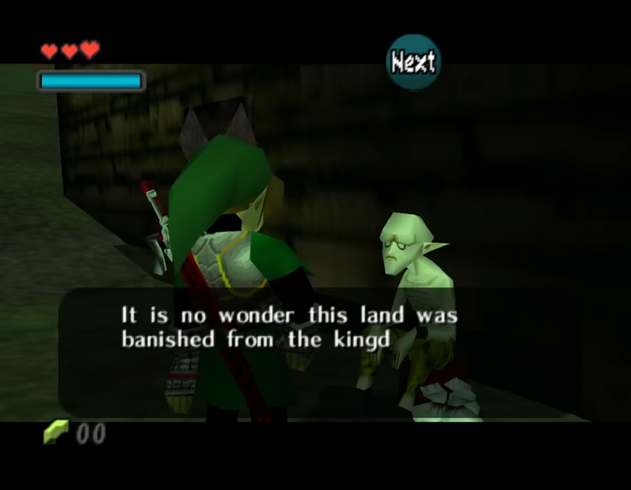 Link exploring the haunted kingdom of Arcadia on N64