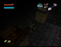 A screenshot from a retro video game showing a small green-robed character standing in a dark stone room next to wooden crates, with UI elements including hearts, a blue health bar, an attack indicator, and an axe icon.