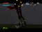 A screenshot from a retro video game showing a green-haired character in armor facing a dark, shadow-like opponent against a gray background, with UI elements including hearts, a blue health bar, an attack counter, and an axe icon.