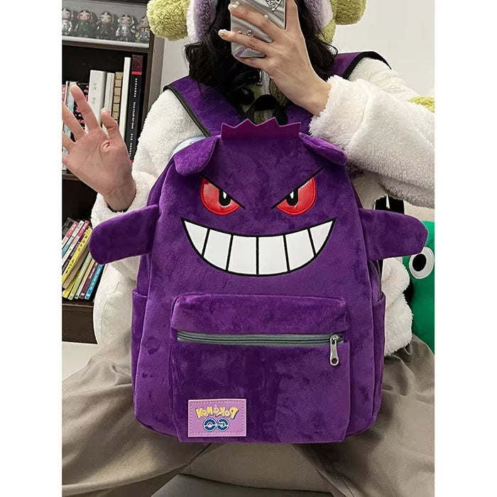 Pokemon Gengar Plush Backpack 16.9IN Kawaii Anime School Travel Bag Gift