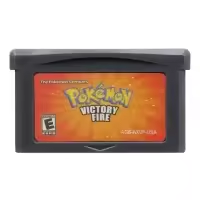 Pokémon Victory Fire game cartridge with 'Version: USA' and 'Language: English' text.
